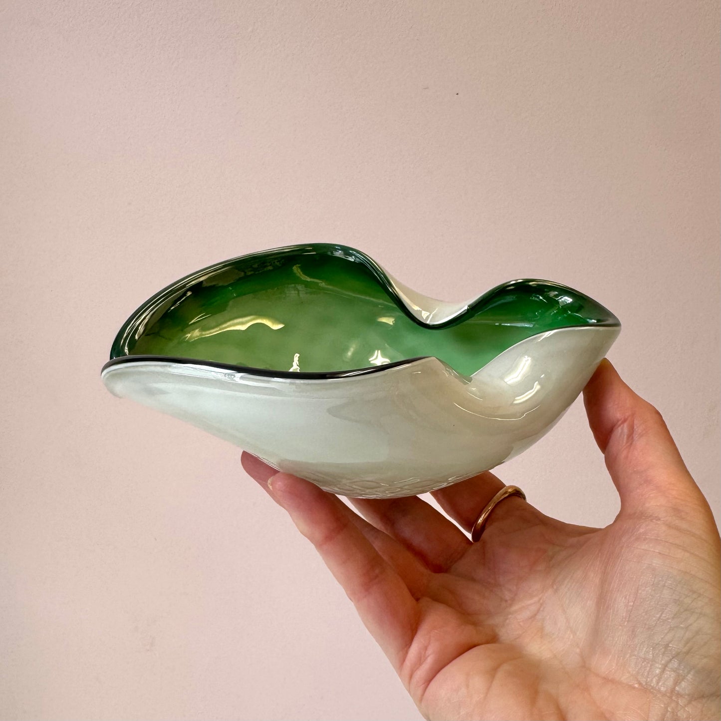 Vintage Green and White Murano Glass Bowl/Ashtray
