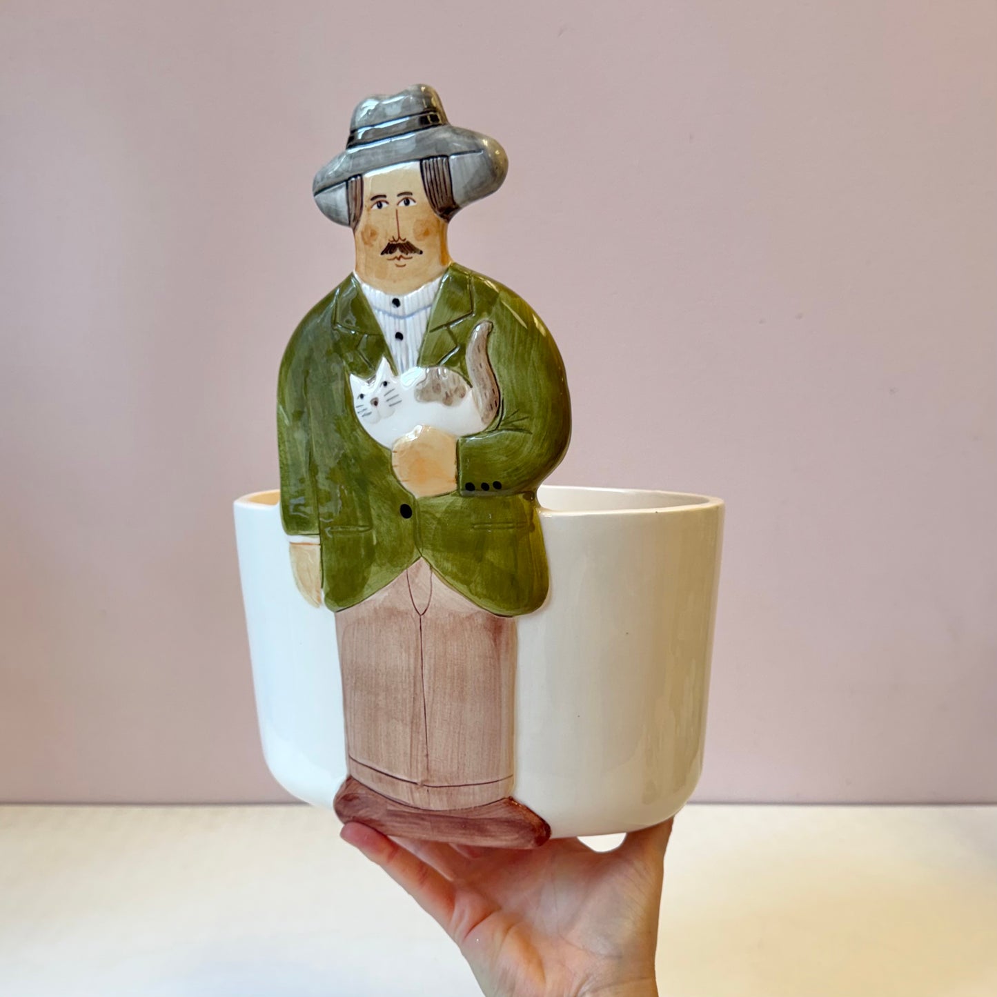 Vintage 1983 “Les Artisans” Man with Cat Ceramic Bowl