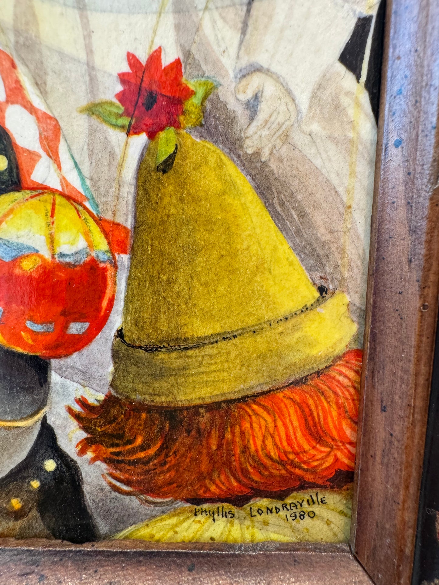 Vintage Small Original Framed "The Little Circus" 1980 Mixed Media on Board by Phyllis Londraville