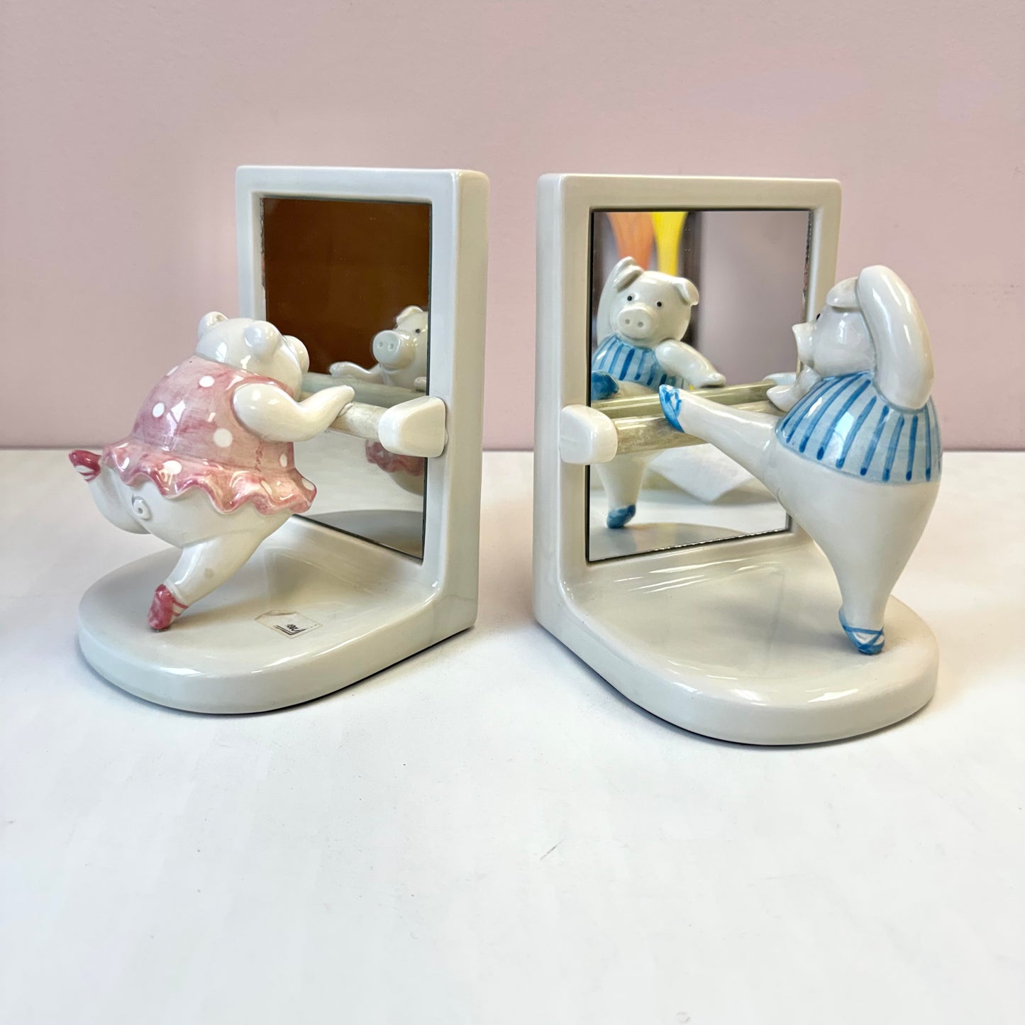 Vintage Flashdance Ballerina Pig Bookends by Fitz & Floyd
