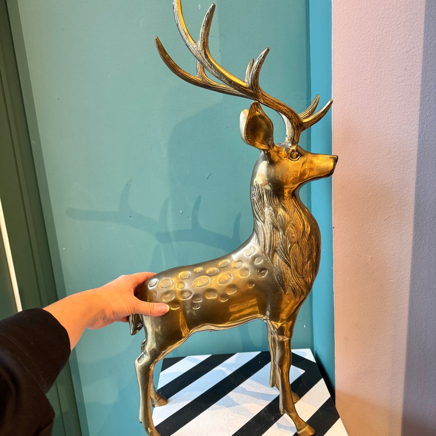 Large Vintage Brass Buck Deer Statue