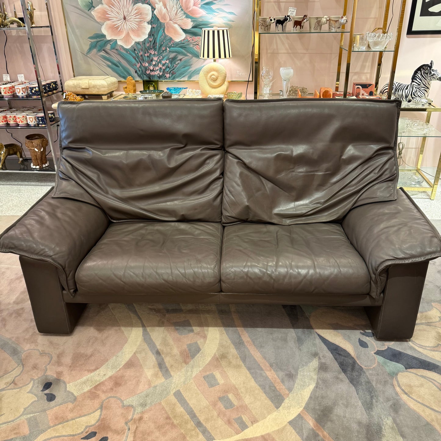 1980's Vintage Taupe Leather Adjustable Sofa by Durlet