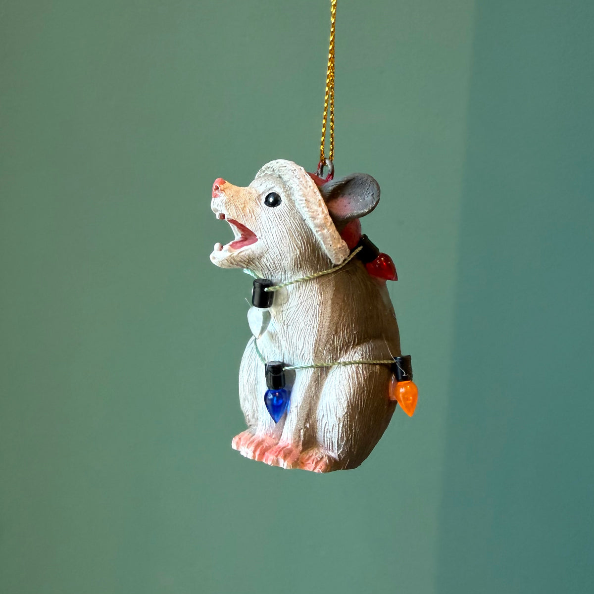 Screaming Opossum Wrapped in Lights Ornament