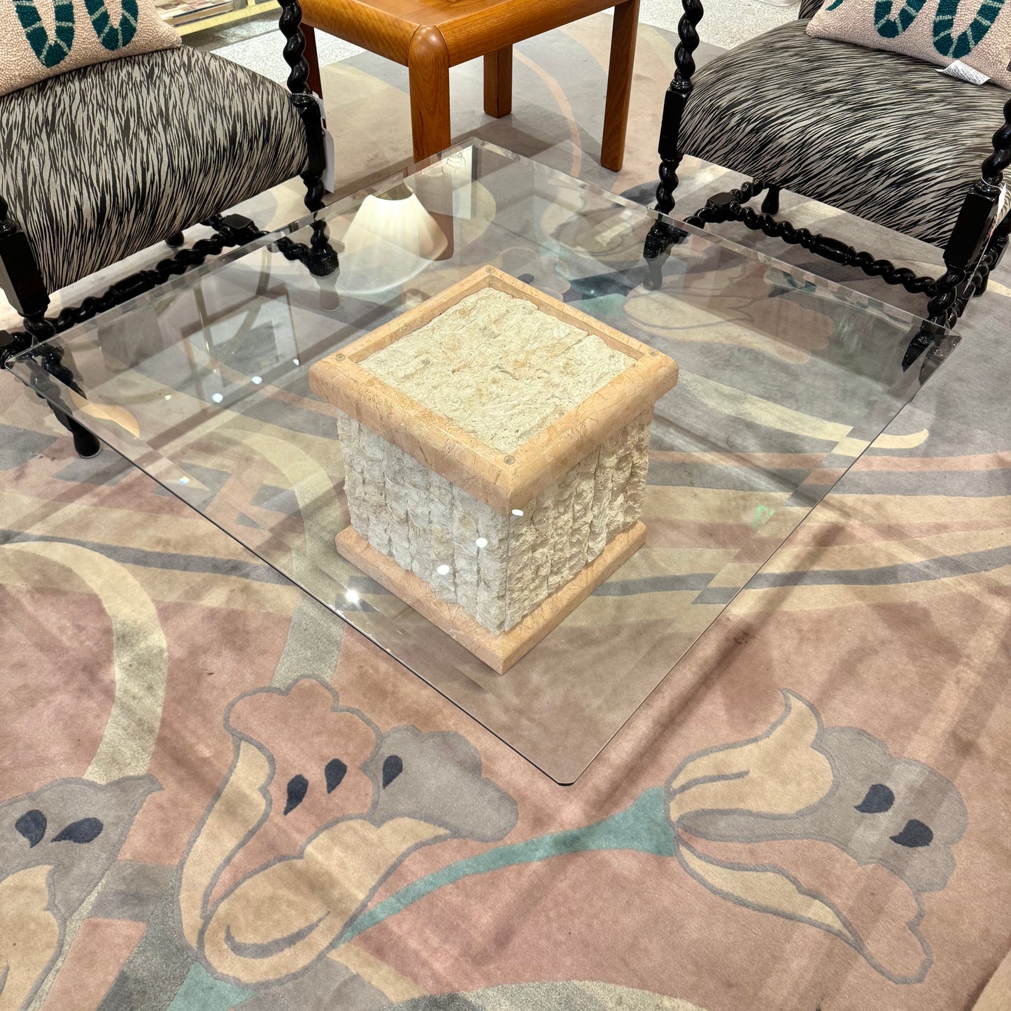 Vintage Tessellated Stone and Glass Coffee Table