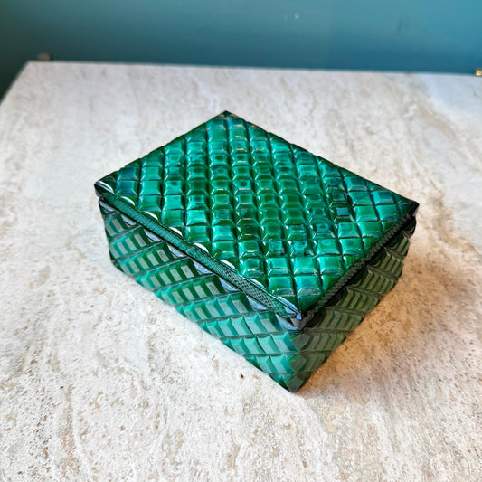 Vintage Art Deco Malachite Glass Trinket Box