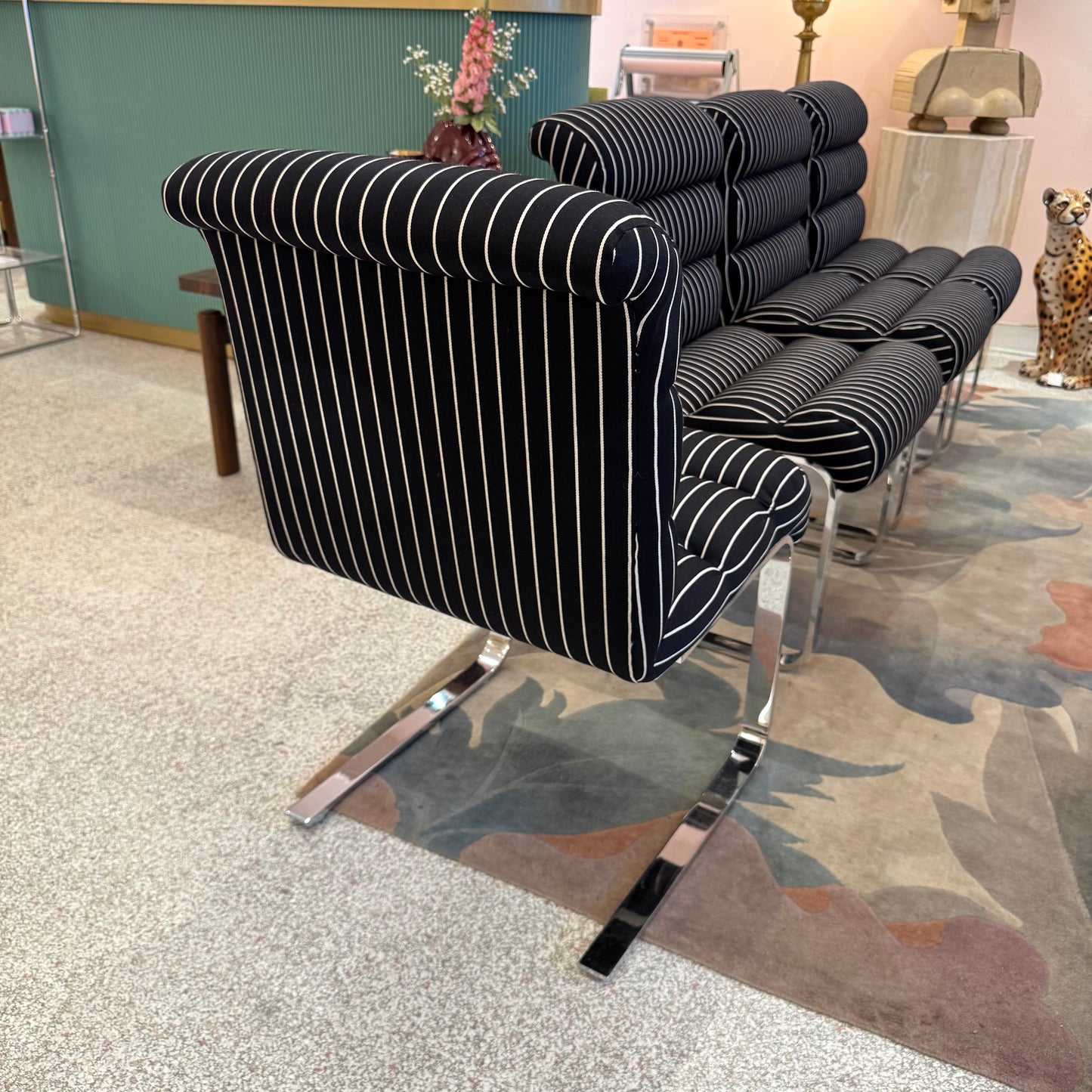 Set of Four 1970's Pace Collection Mariani Lugano Cantilever Dining Chairs in Black/White Stripe