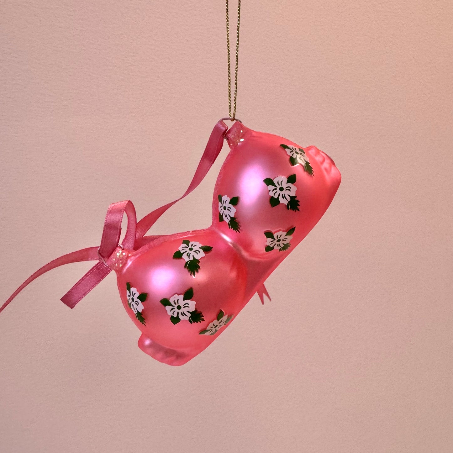 Pink Bra Glass Ornament