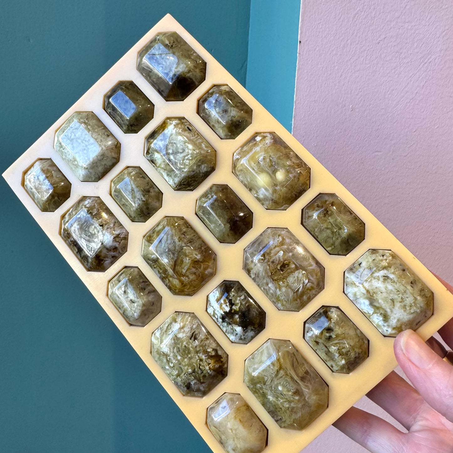 Gold Toned Resin Box with Decorative Gem Lid