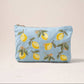 Sky Blue Linen Cotton Lemon Blossom Everyday Pouch by Elizabeth Scarlett