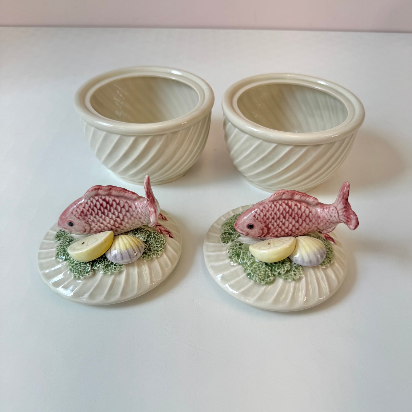 Vintage Set of 2 Fish Lidded Bowls by Fitz and Floyd