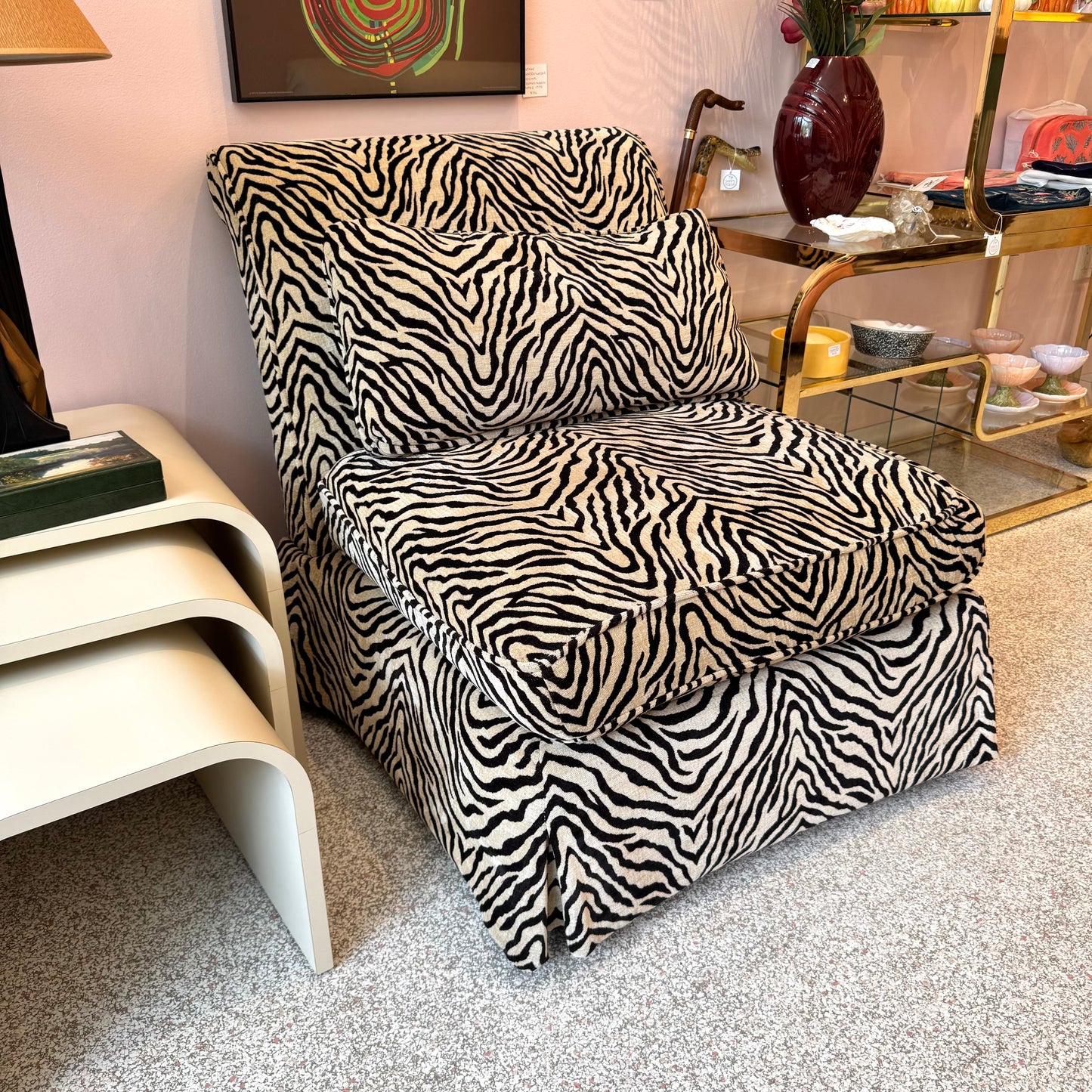 Vintage Velvet Tiger Slipper Chair
