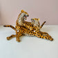 Vintage Mid-Century Ceramic Fighting Leopards Sculpture (as is)
