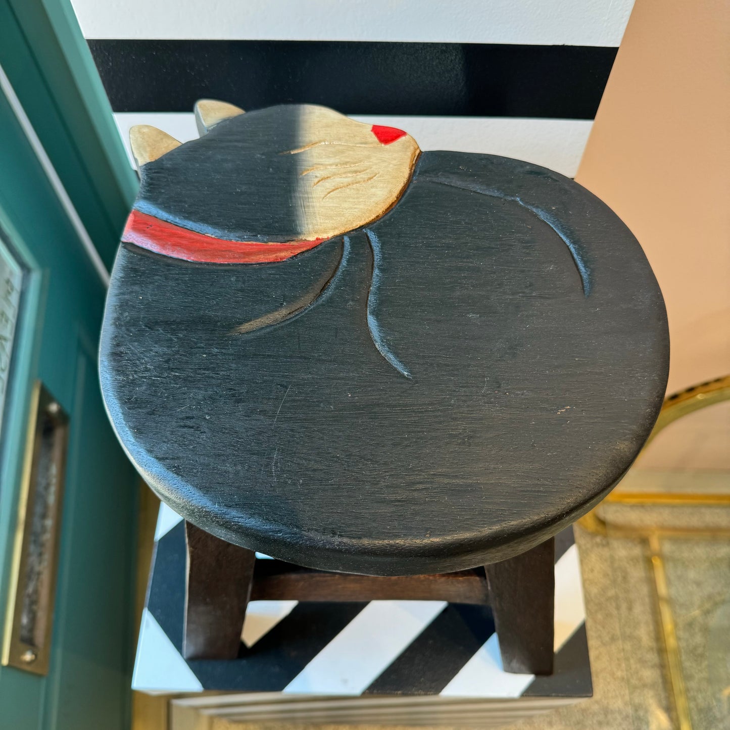 Sleeping Black Cat Step Stool