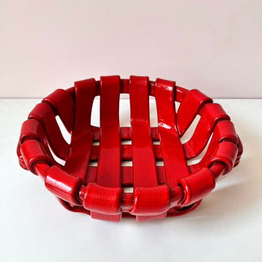 Vintage Tadinate Style Red Woven Ceramic Basket