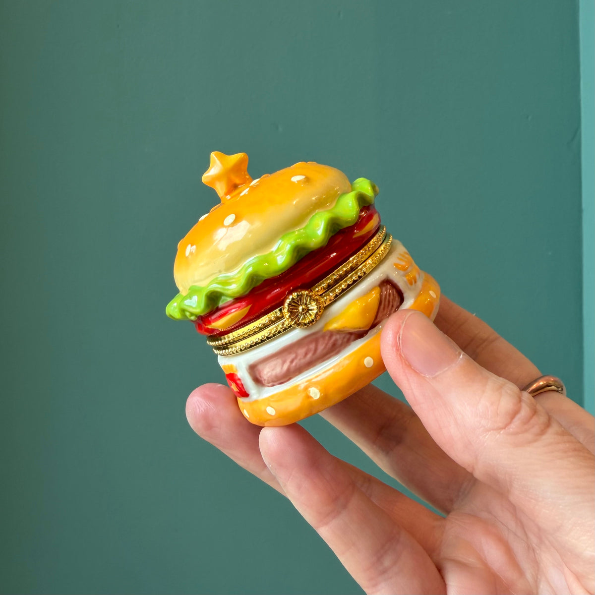Little Burger Hand Painted Ceramic Trinket Box