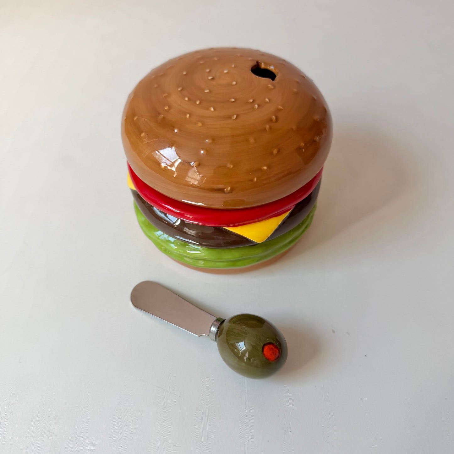 Vintage Cheese Burger Dip Bowl with Spreader