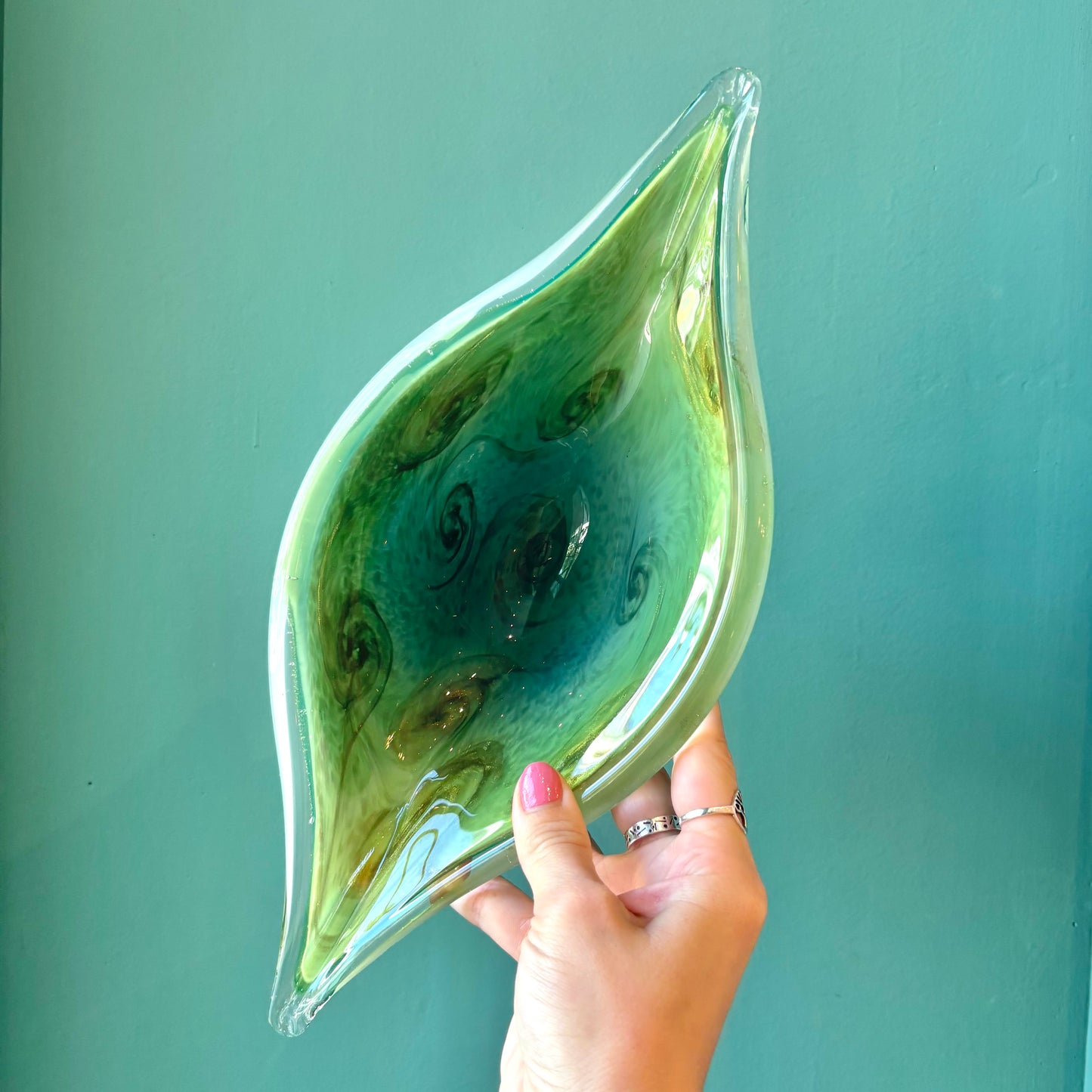 Large Vintage Green and White Cased Glass Bowl
