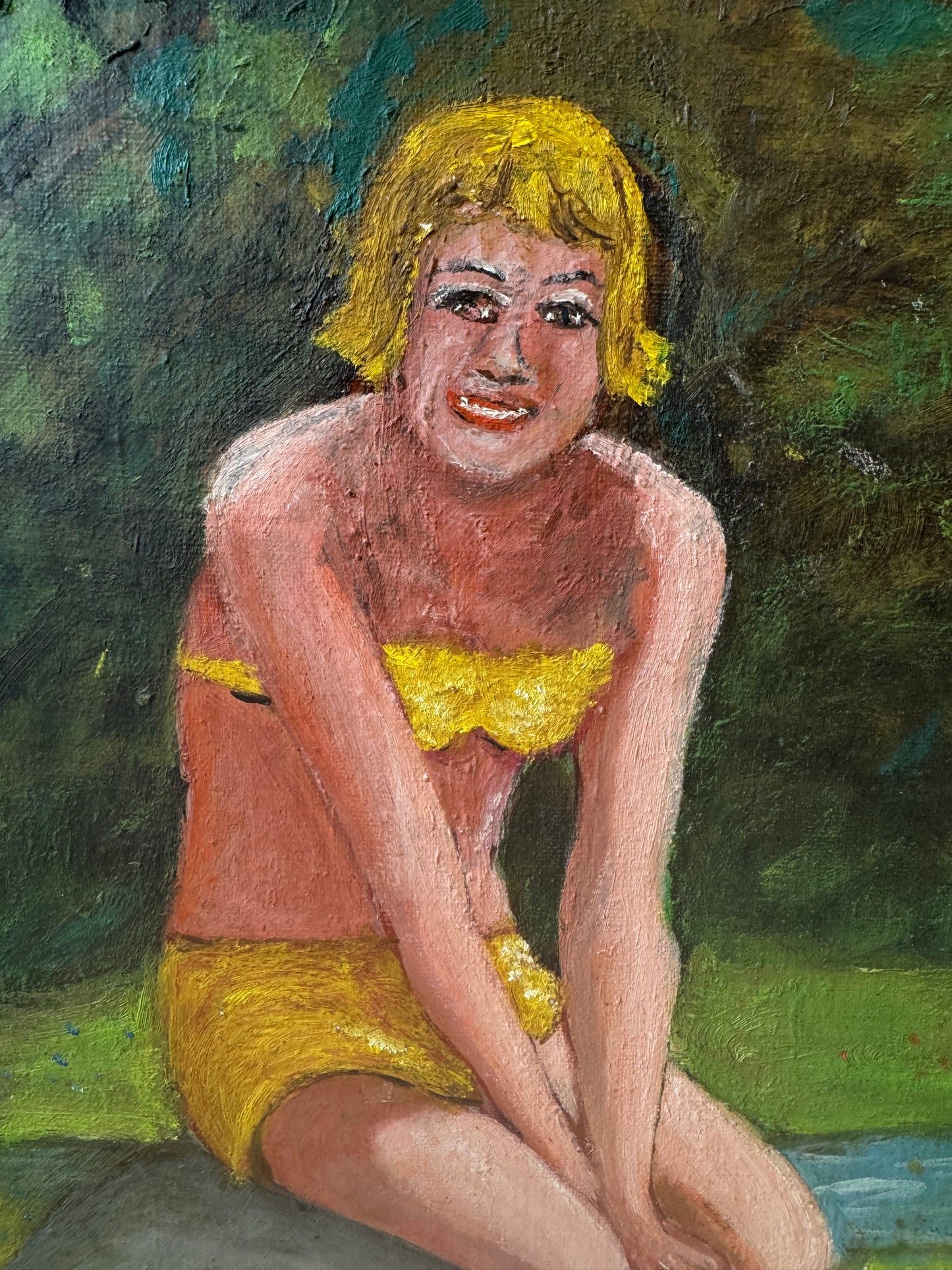 Vintage Original Framed “Bather by a Rock” Artwork