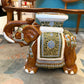 Vintage Hand Painted Brown Ceramic Asian Elephant Plant Stand