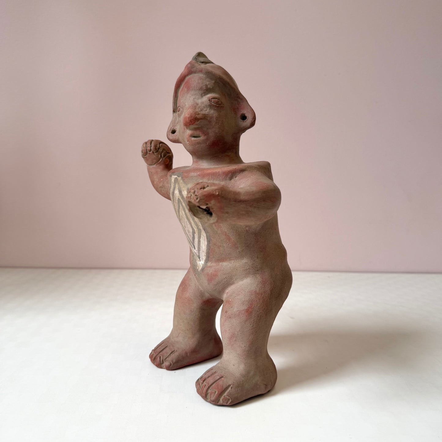 Vintage Mid-Century Handcrafted Aztec-Style Clay Warrior Sculpture