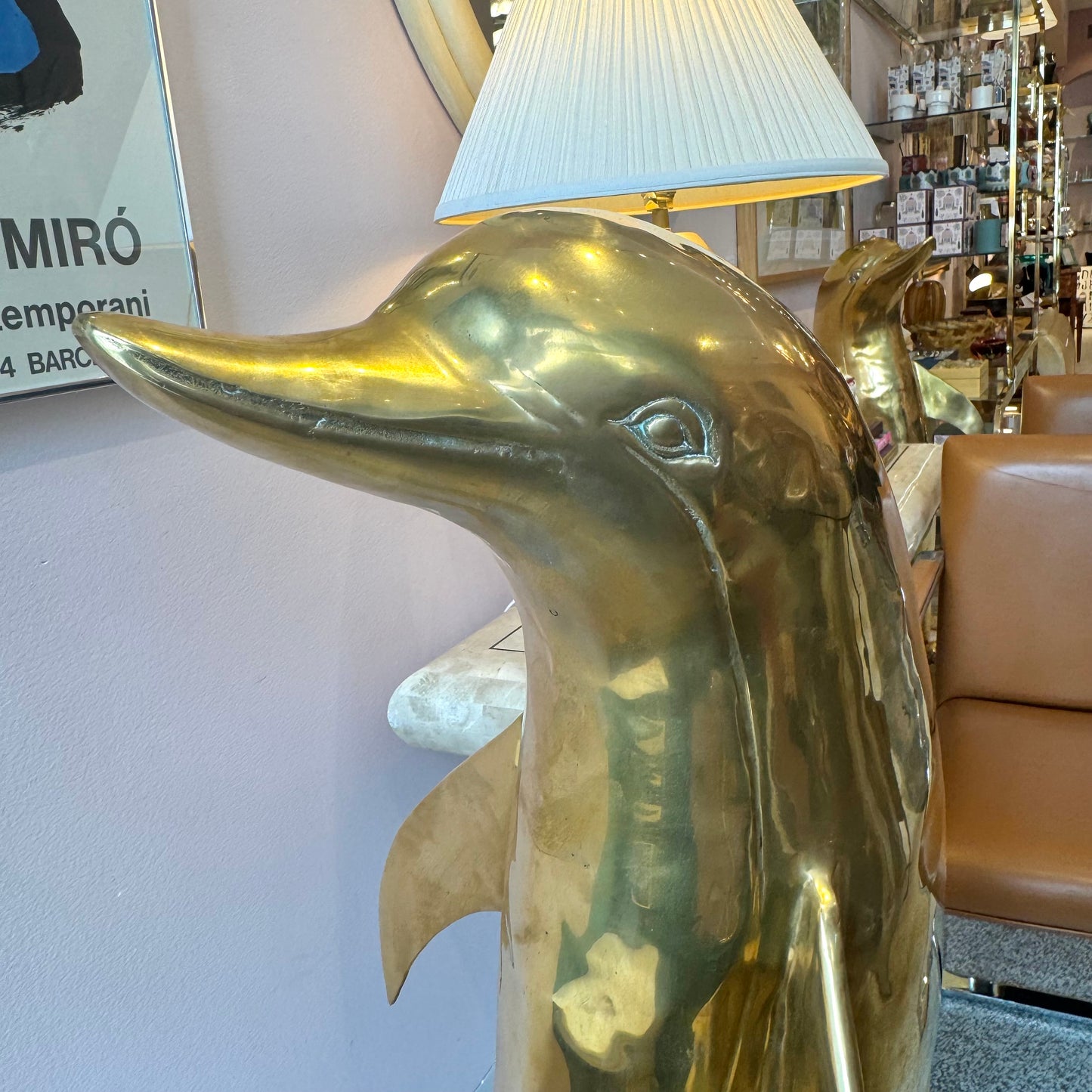 Extra Large Vintage Brass Dolphin Statue