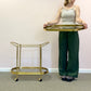 Vintage Oval Brass and Smoked Glass Rolling Bar Cart