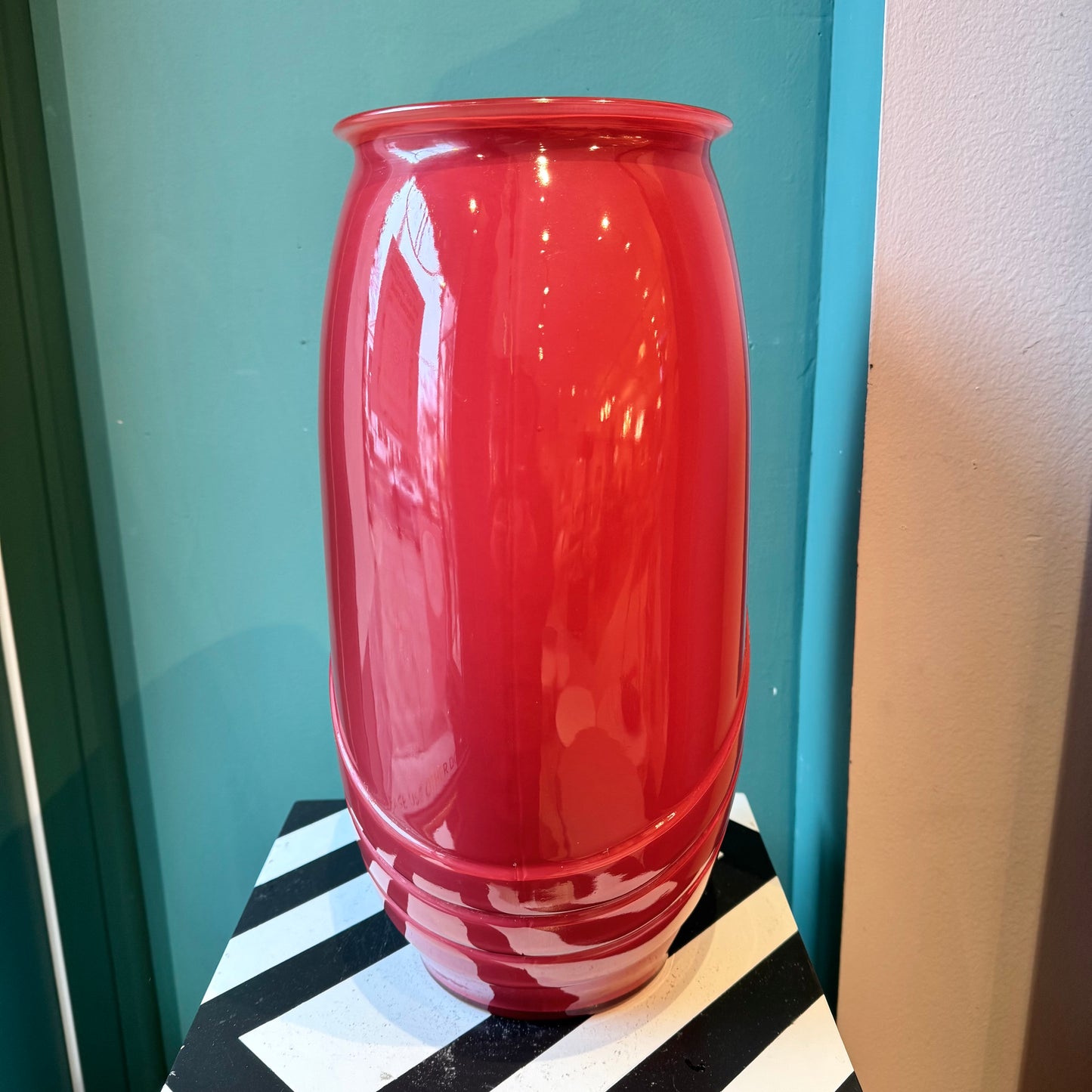 Large Vintage Deco Style Ruby Glass Vase