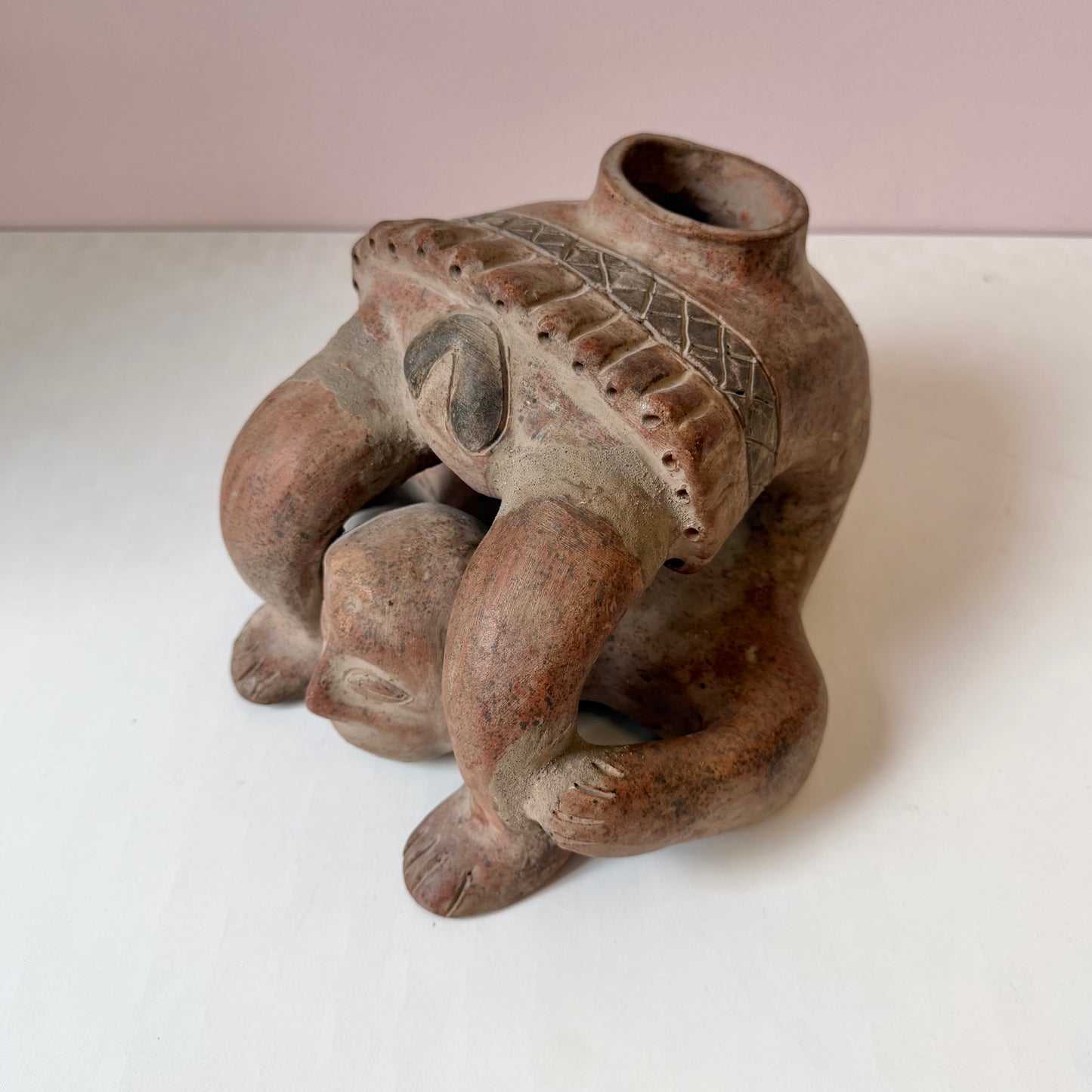 Vintage Mid-Century Mayan-Style Terracotta 'Acrobat' Pottery Vase