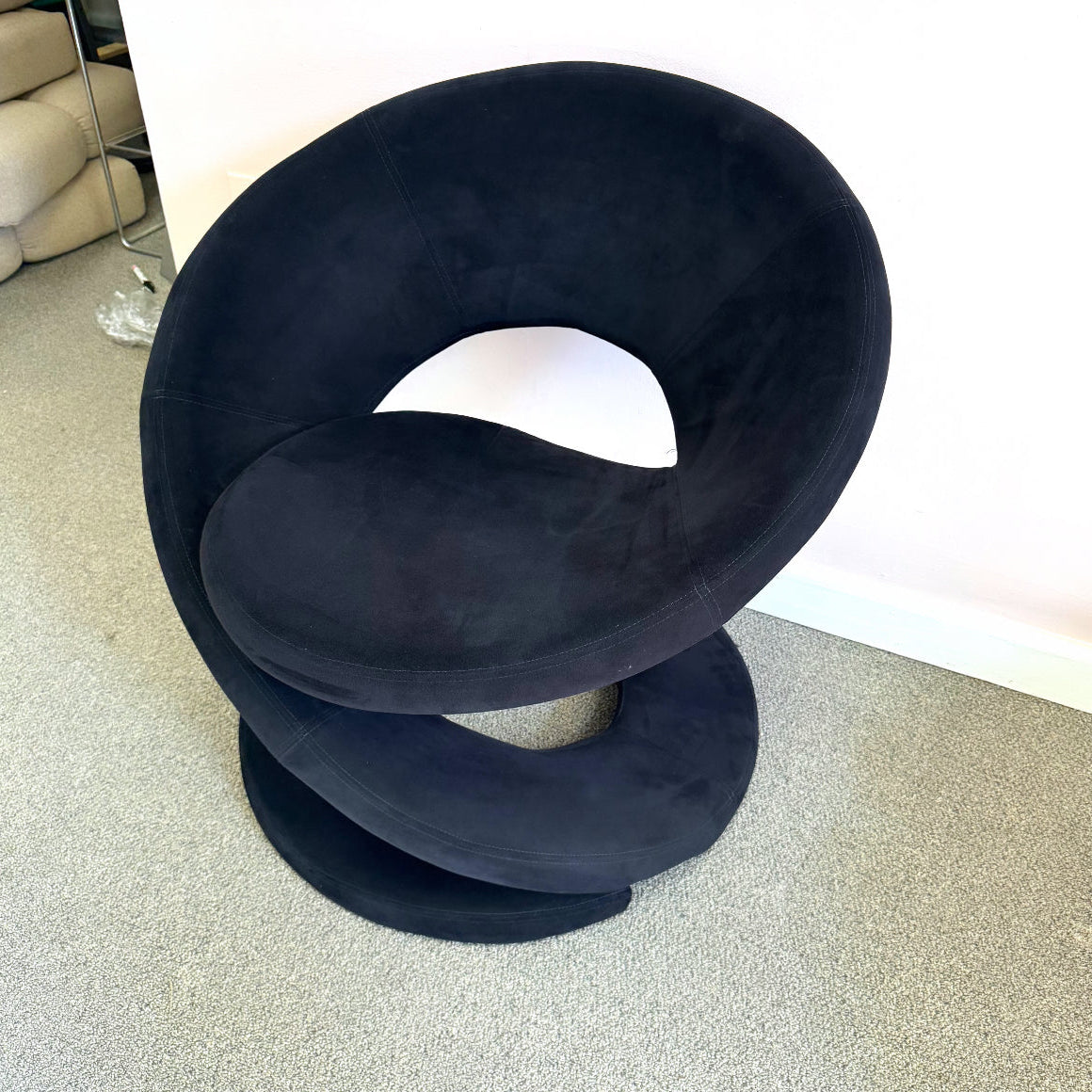 Vintage Spiral Ribbon Chair in Black Suede Attributed to Jaymar