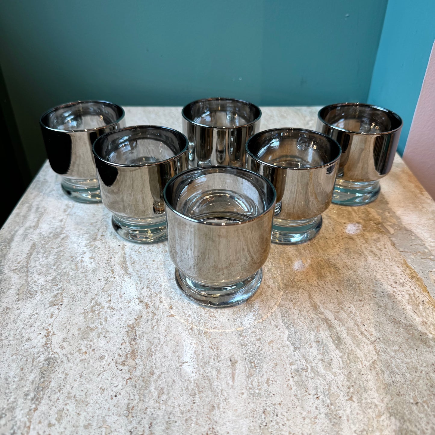 Vintage Set of 6 Dorothy Thorpe Style Silver Fade Cocktail Glasses