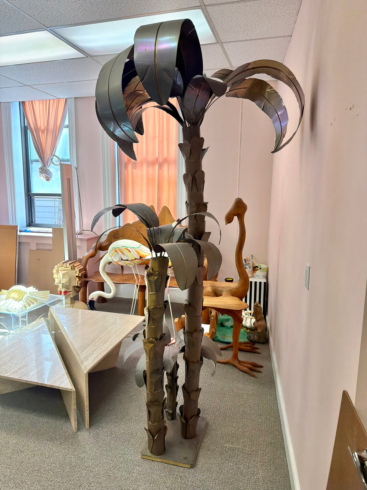Vintage Tommaso Barbi Style Hollywood Regency Brass Palm Tree Sculpture