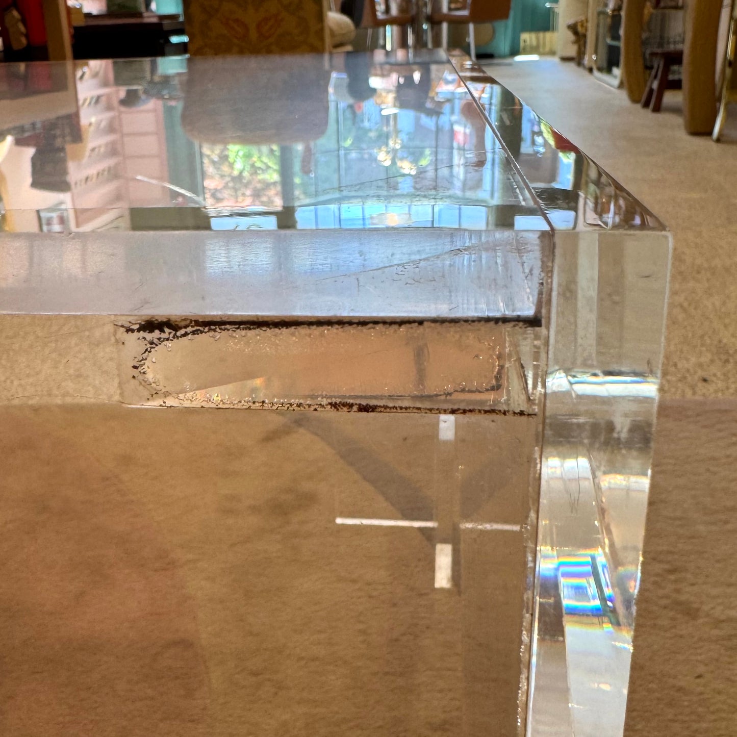 Vintage Square Lucite Coffee Table with Arch Base
