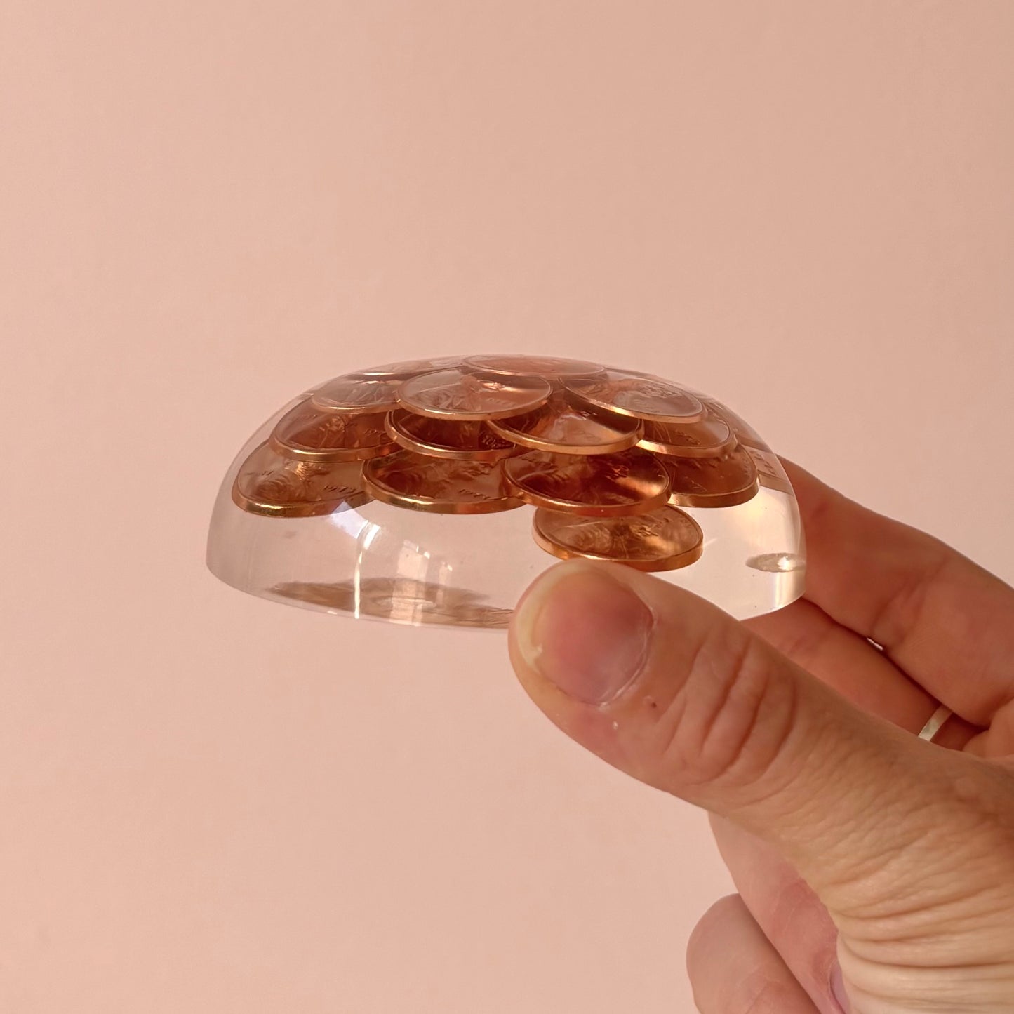 Vintage 1973 Penny Lucite Paperweight