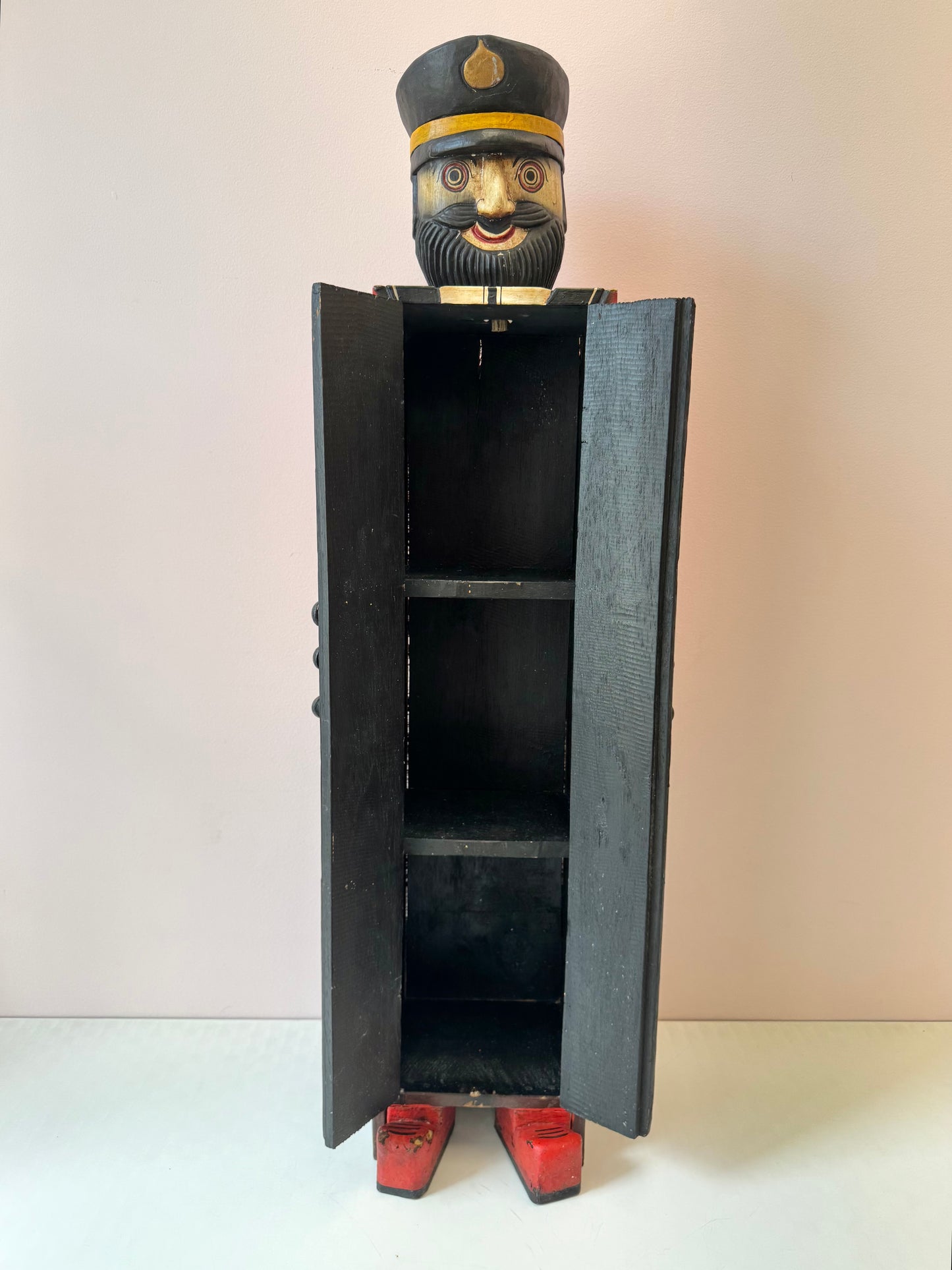 Vintage Folk Art Wooden Captain Cabinet