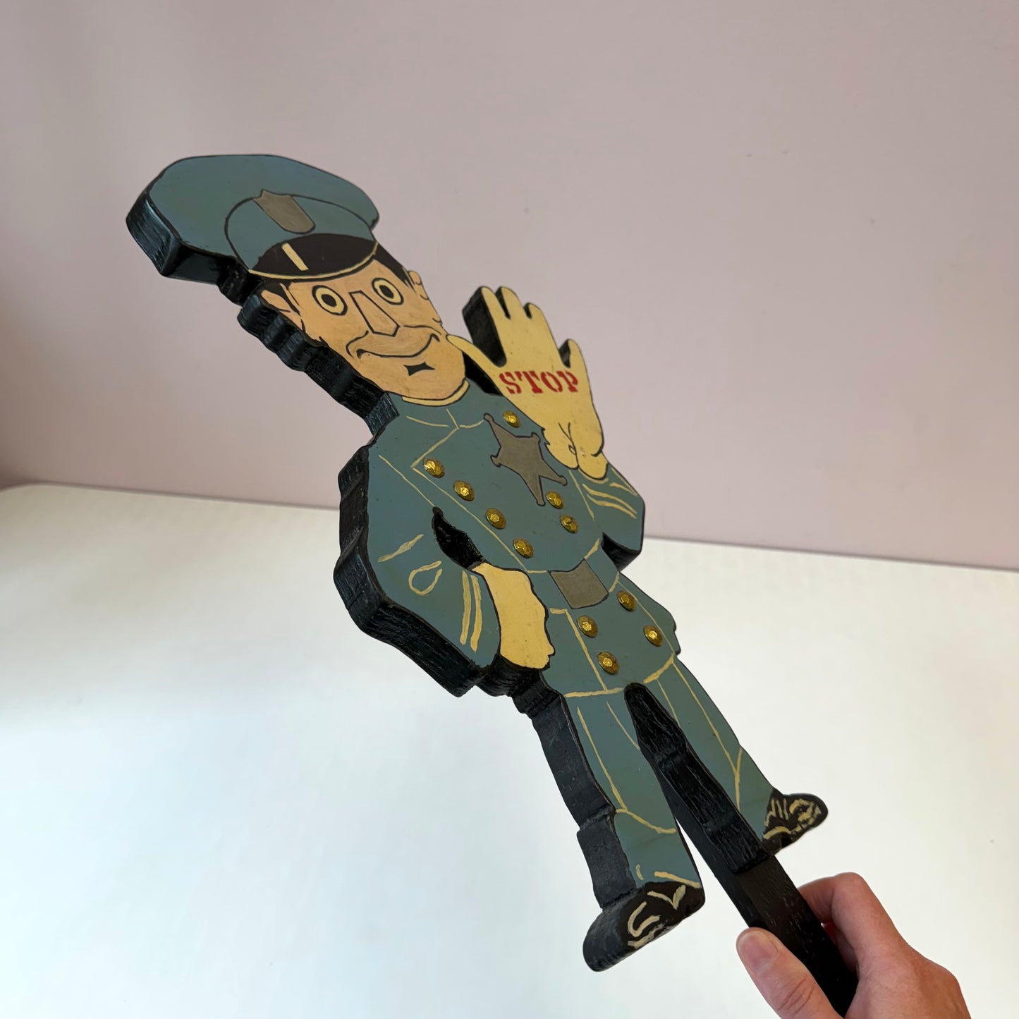 Vintage Folk Art “STOP” Sign Police Officer