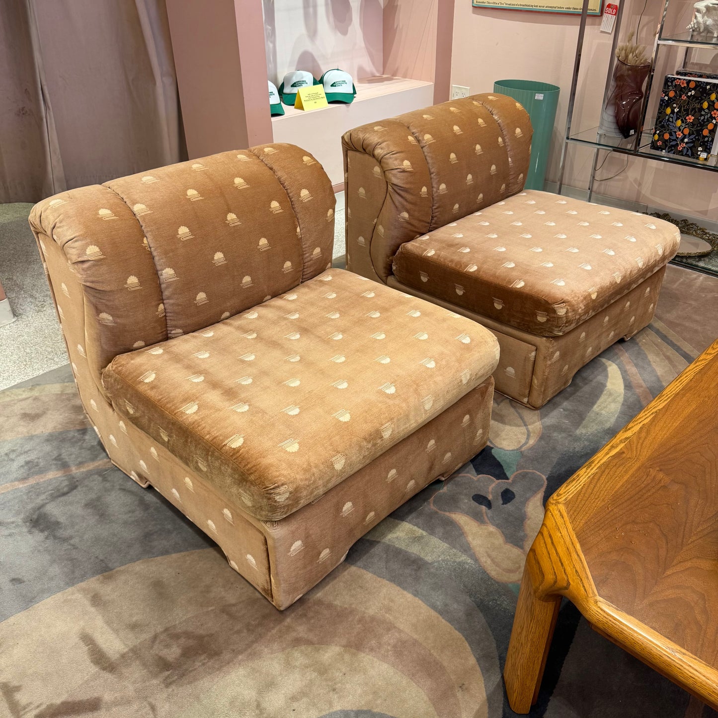 Vintage Champagne Velvet Slipper Chair by Carson's