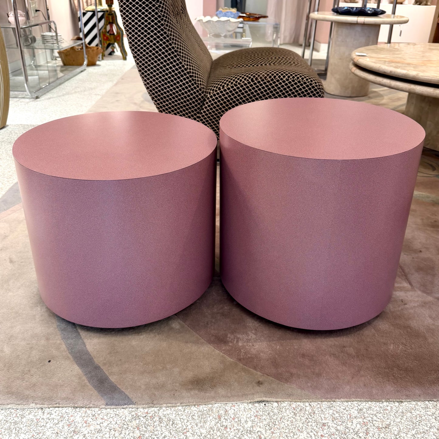 Vintage 1980’s Rolling Mauve Laminate Drum Side Table