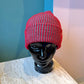 Simple Rib Knit Beanie: Red Grey