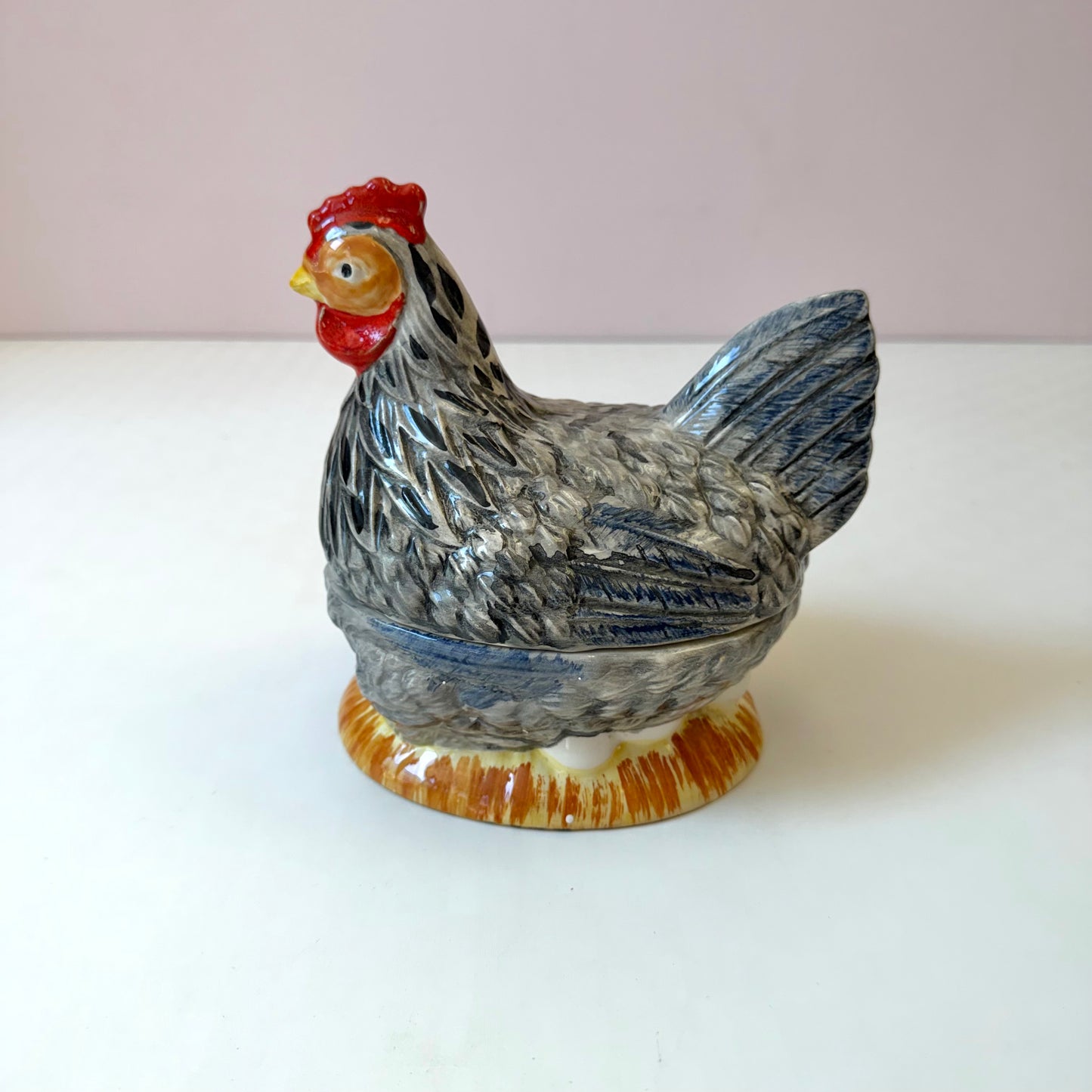Vintage Michel Caugant French Ceramic Hen Tureen Dish