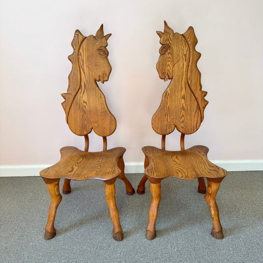 Pair of 1980 Andrew Willner Horse Chairs/Signed and Dated