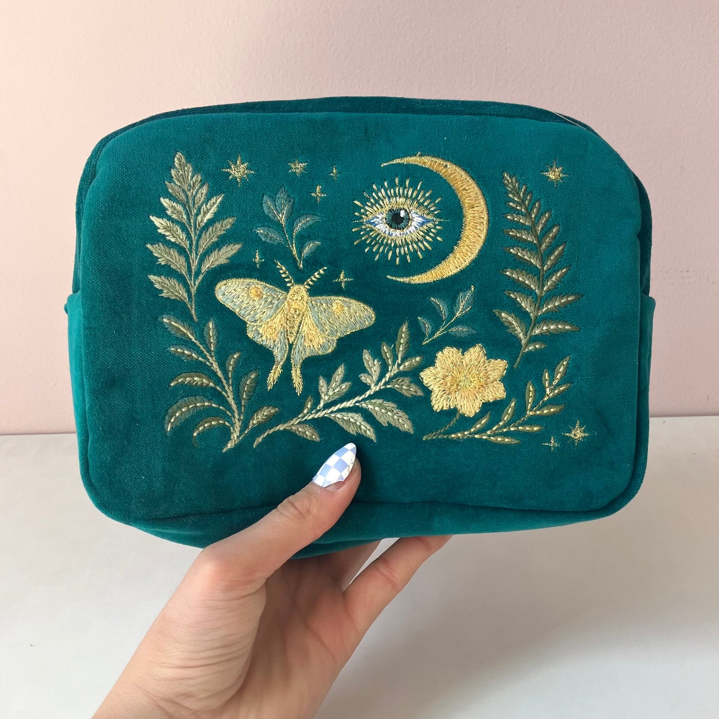 Velvet Embroidered Makeup Bag - Moth