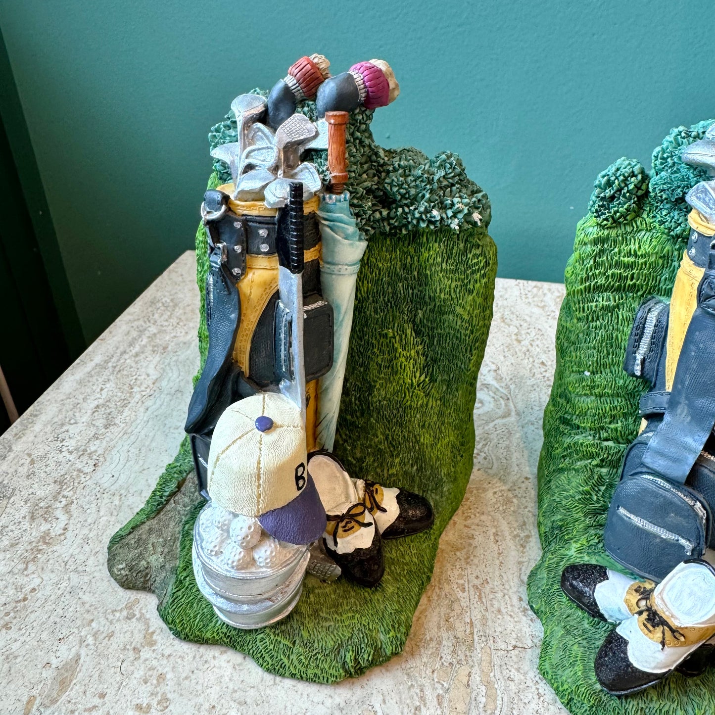 Vintage Resin Golf Club Scene Bookends