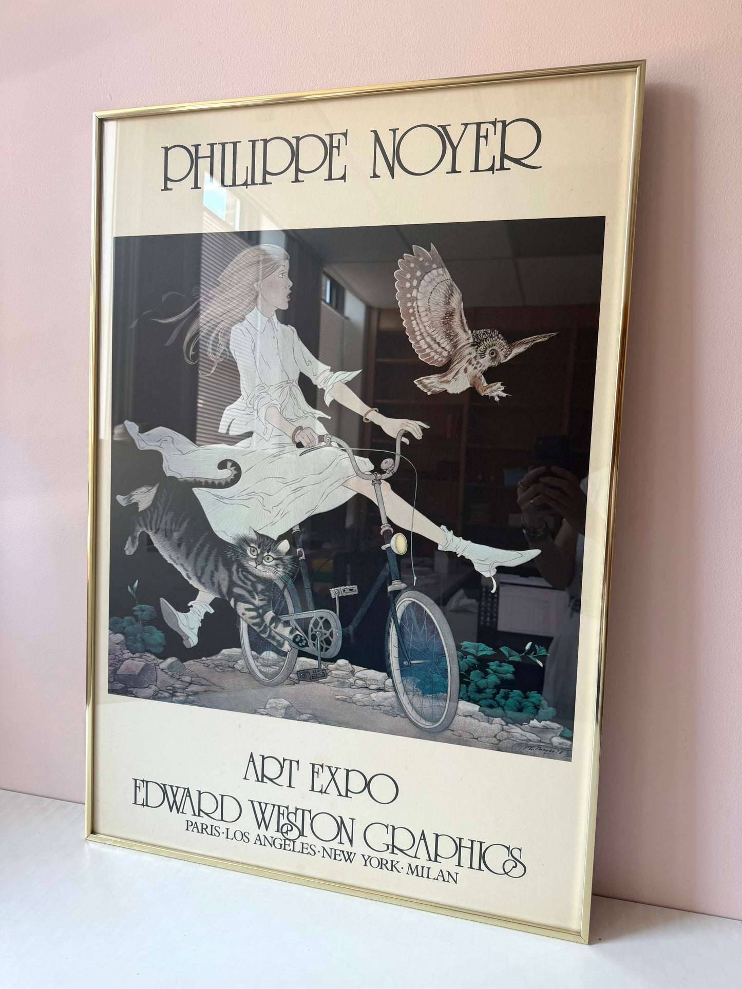 Vintage 1978 Philippe Noyer Art Expo Poster 'Girl on Bike'- Framed