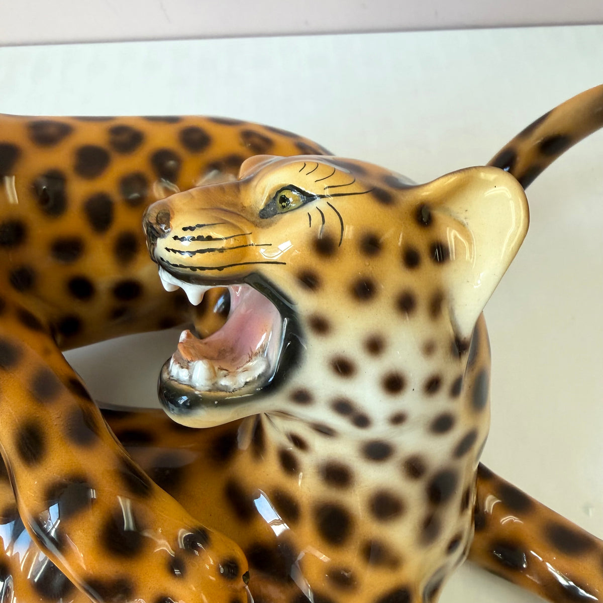 Vintage Mid-Century Ceramic Fighting Leopards Sculpture (as is)