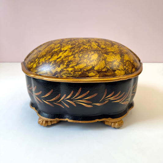 Vintage Large Hand Painted "Tortoise" Shell Lidded Jewelry Box by Castilian Imports