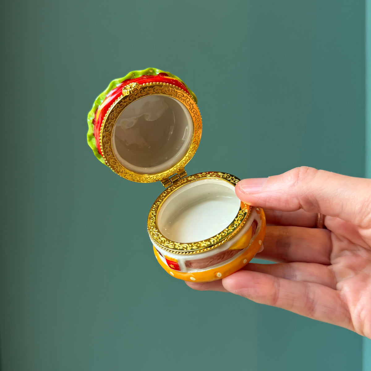 Little Burger Hand Painted Ceramic Trinket Box