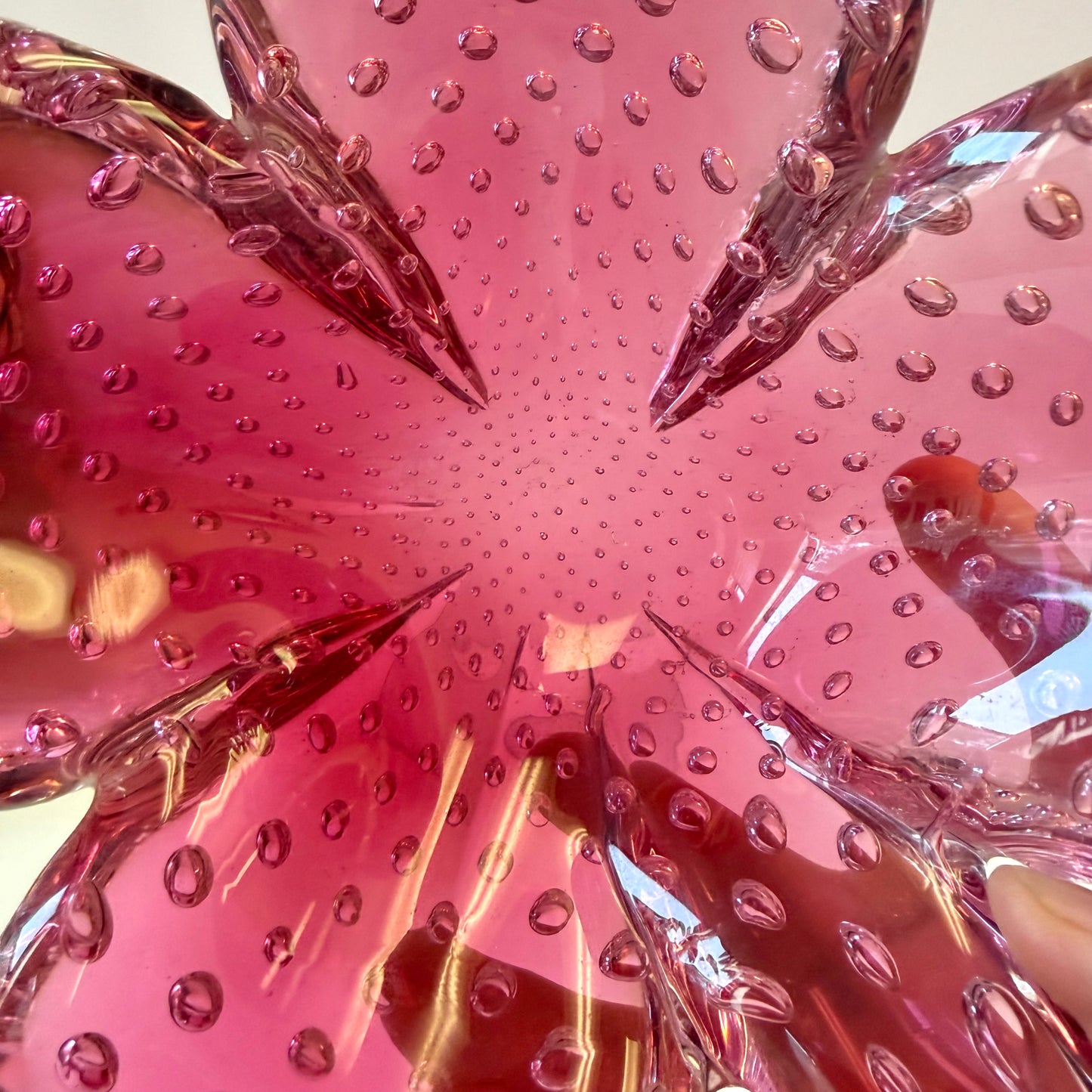 Vintage Pink Clover Leaf Murano Glass Bowl