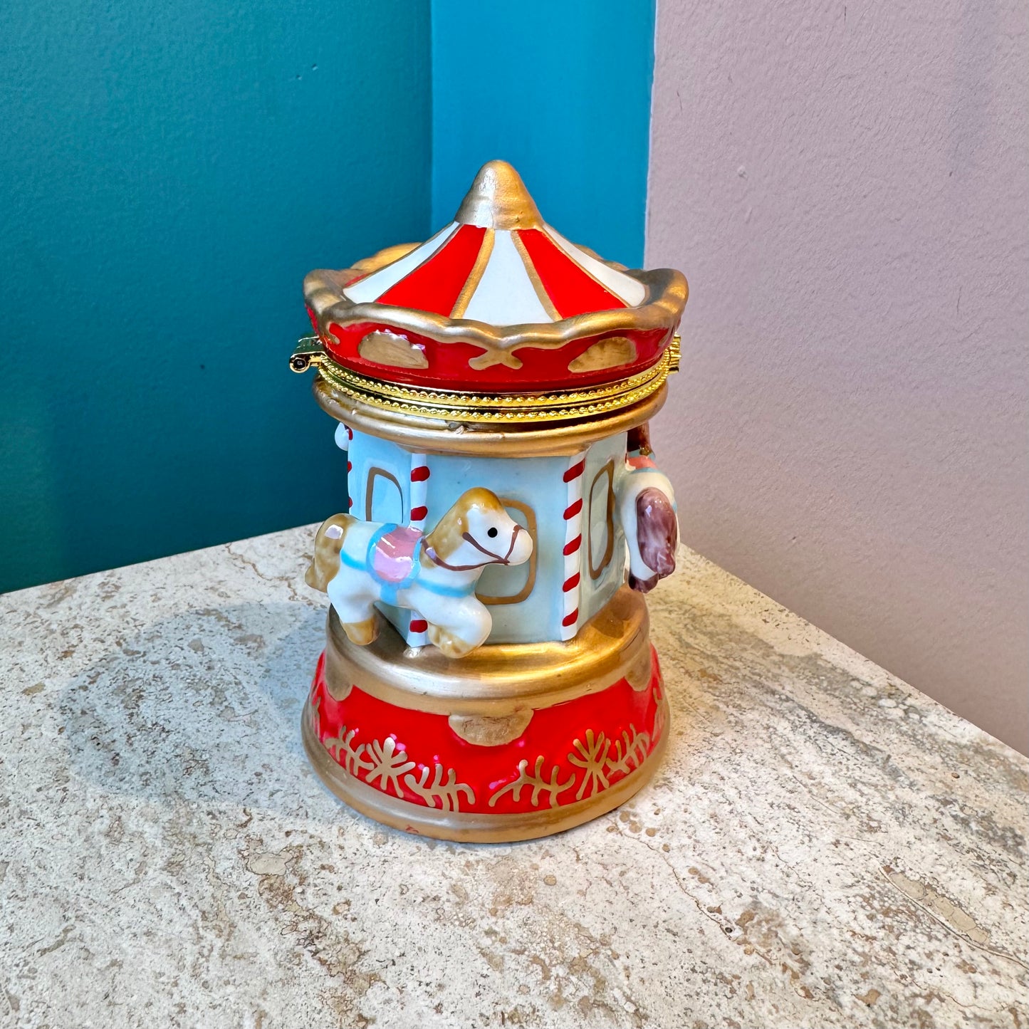 Red & Gold Carousel Trinket Box