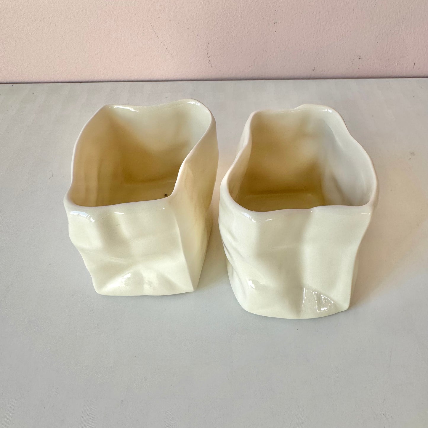 Vintage Pair of Ceramic "Paper Bag" Holders
