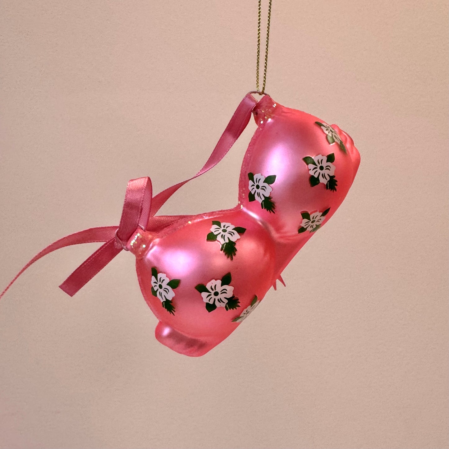 Pink Bra Glass Ornament